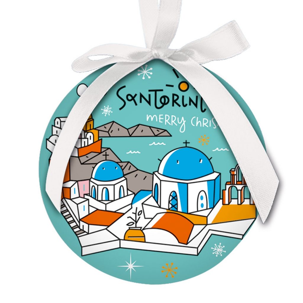 Souvenir dalla Grecia: pallina di Natale di Santorini 